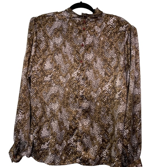 Nicola Vintage Brown Tan Long Sleeve Blouse with NeckTie Women's Size 16 - Picture 2 of 9